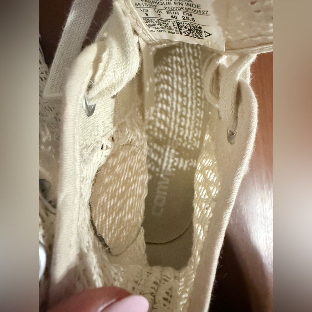 Cream Woven High-Top Converse Sneakers - Picture 7 of 10
